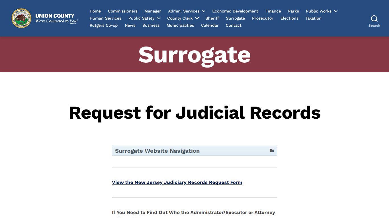 Request for Judicial Records – County of Union, New Jersey